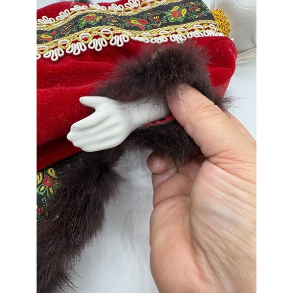 Vintage Russian Porcelain Doll Red Velvet Folk Costume Fur Embroidered Dress 16" - Picture 9 of 10